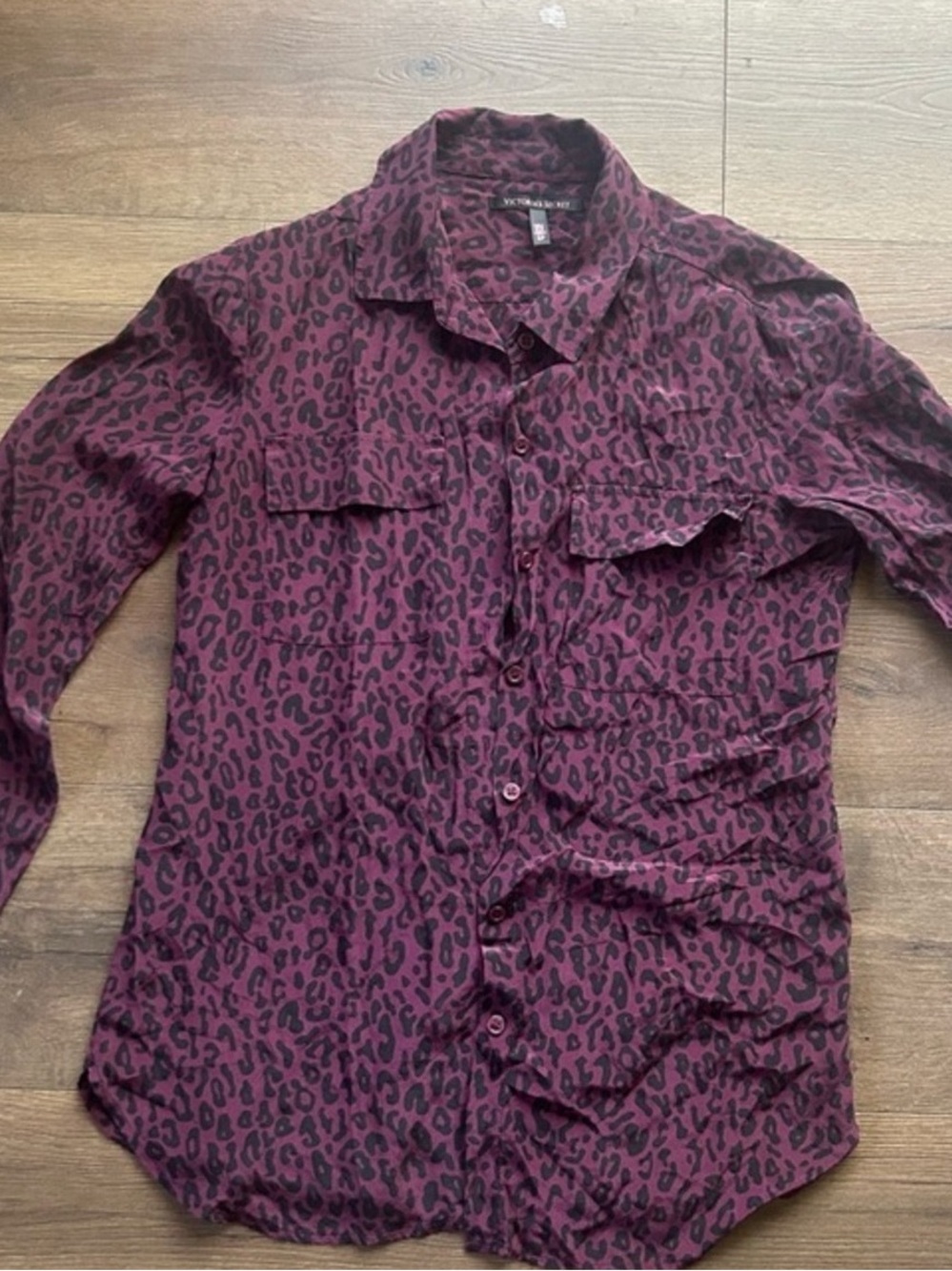 Victoria's Secret PINK Burgundy and Black Leopard-Print Button-Up Shirt
